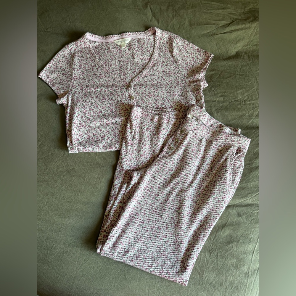 Laura Ashley Pink Tiny Floral Knit Lounge Set - Size L